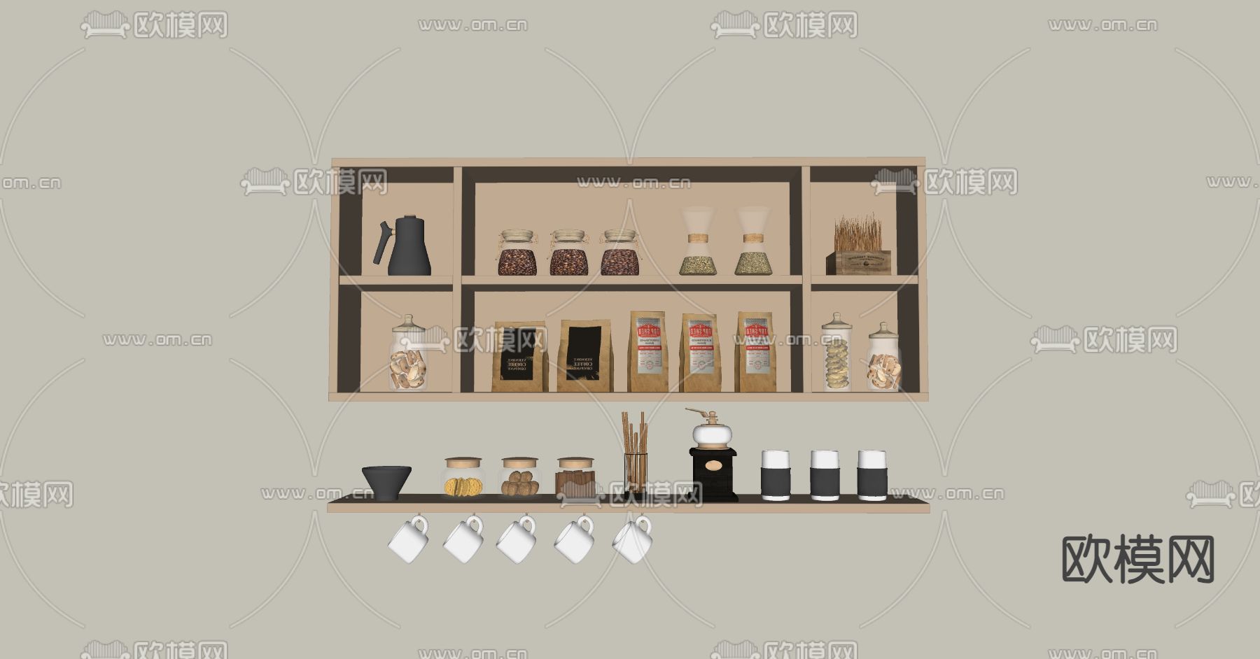 咖啡豆 墙面置物架su模型下载（渲染图1）