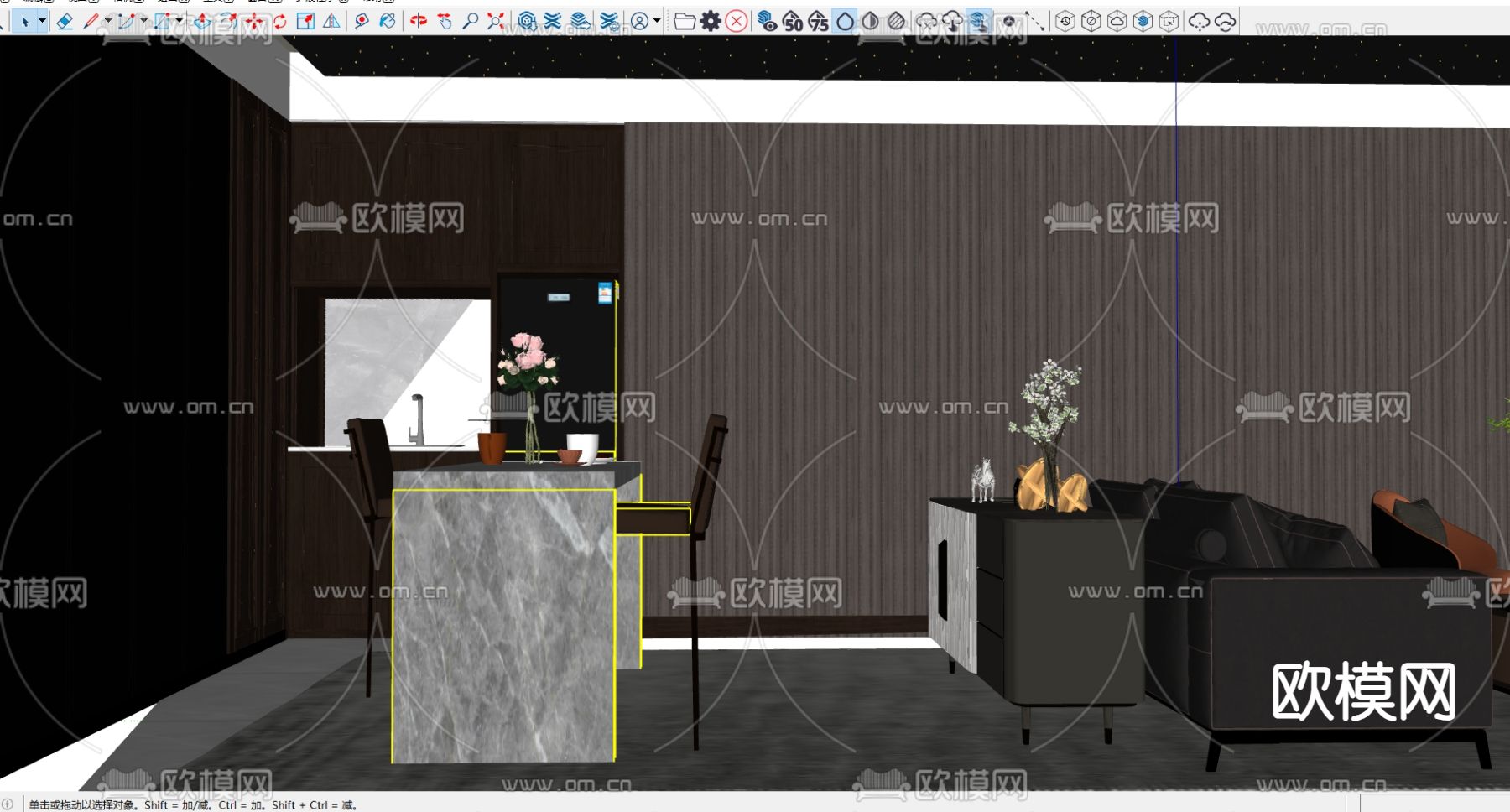 新中式休息室su模型下载（渲染图1）