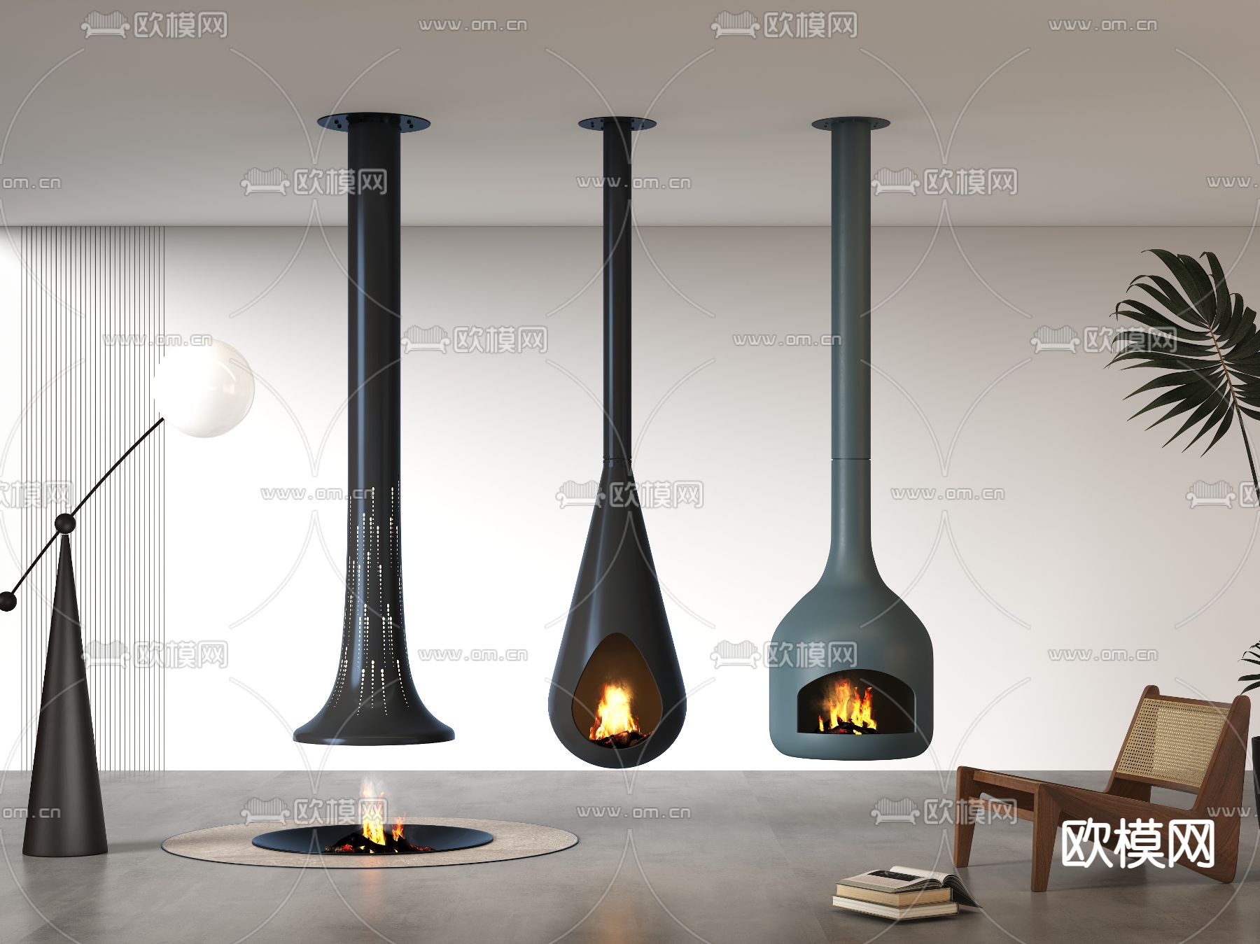 现代壁炉3d模型下载（渲染图1）