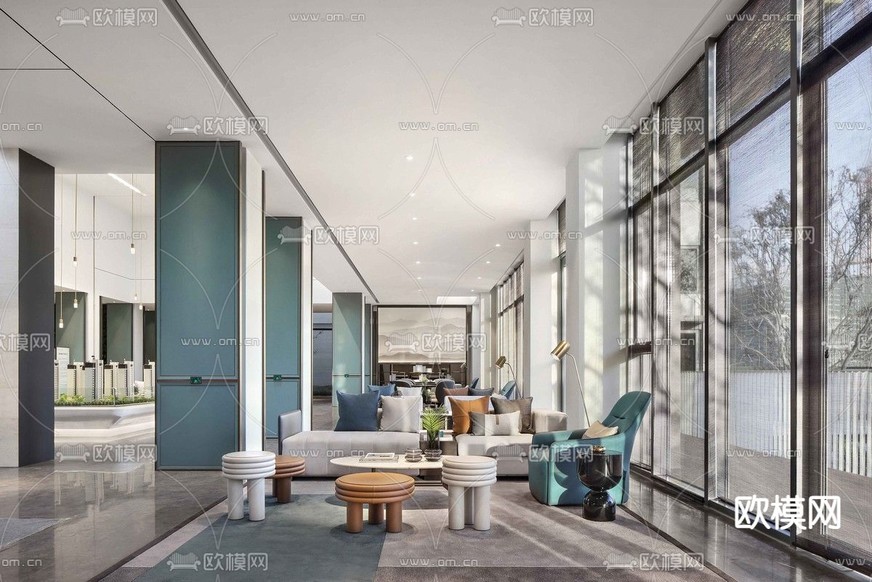 售楼处洽谈区 前台 接待大厅3d模型下载