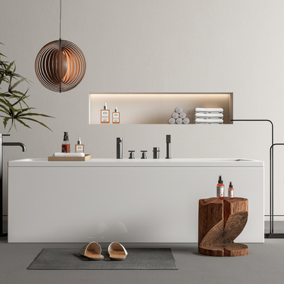 现代浴缸 毛巾架su模型