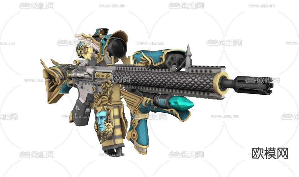 现代科技感武器 步枪枪械 游戏武器 游戏装备su模型下载(渲染图1)