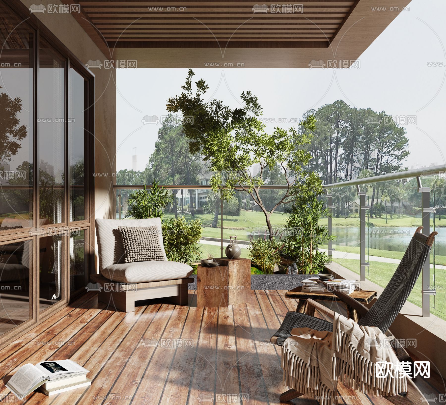 侘寂休闲阳台su模型下载（渲染图3）