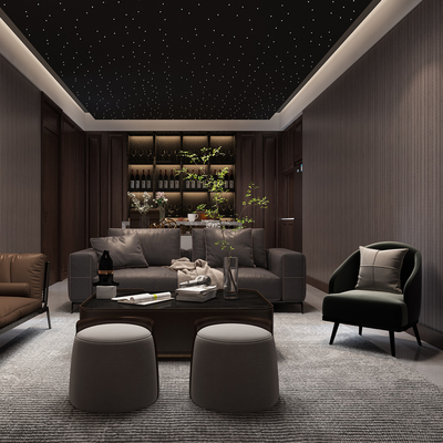  新中式休闲区su模型 