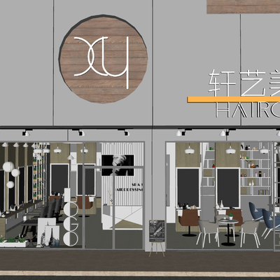  理发店 门头su模型 