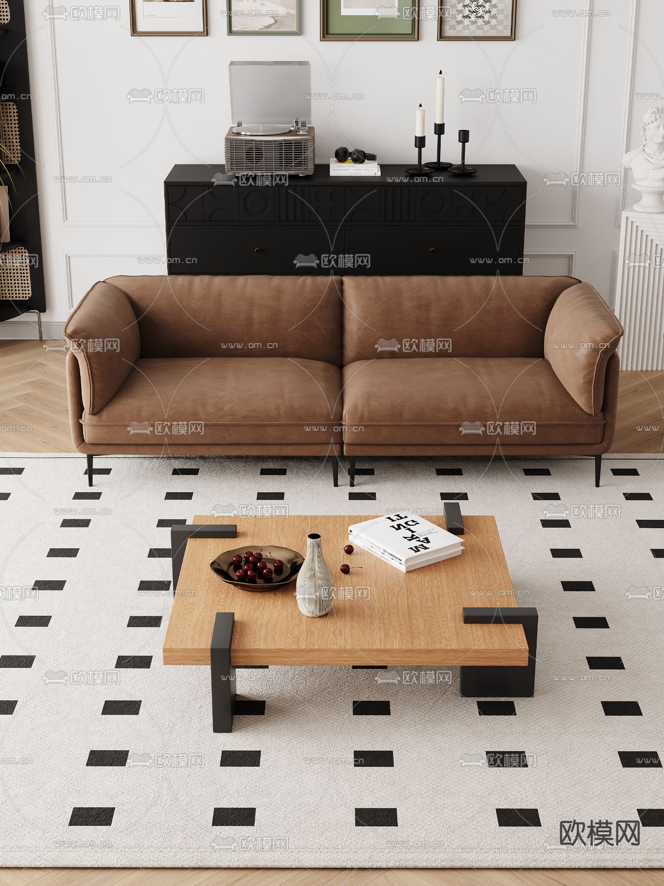 中古风组合沙发3d模型下载（渲染图2）