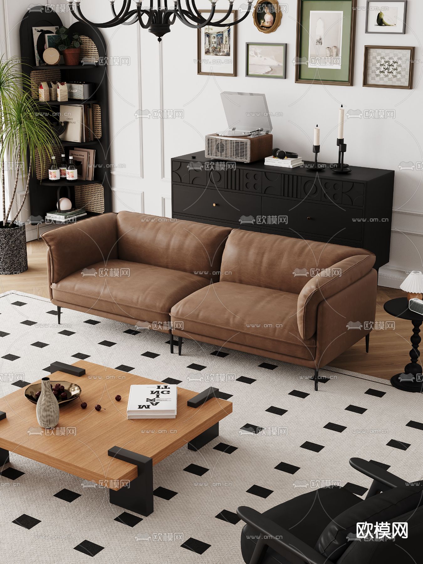 中古风组合沙发3d模型下载（渲染图1）
