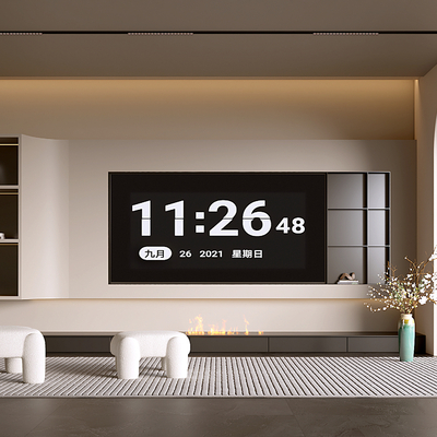 奶油风电视背景su模型