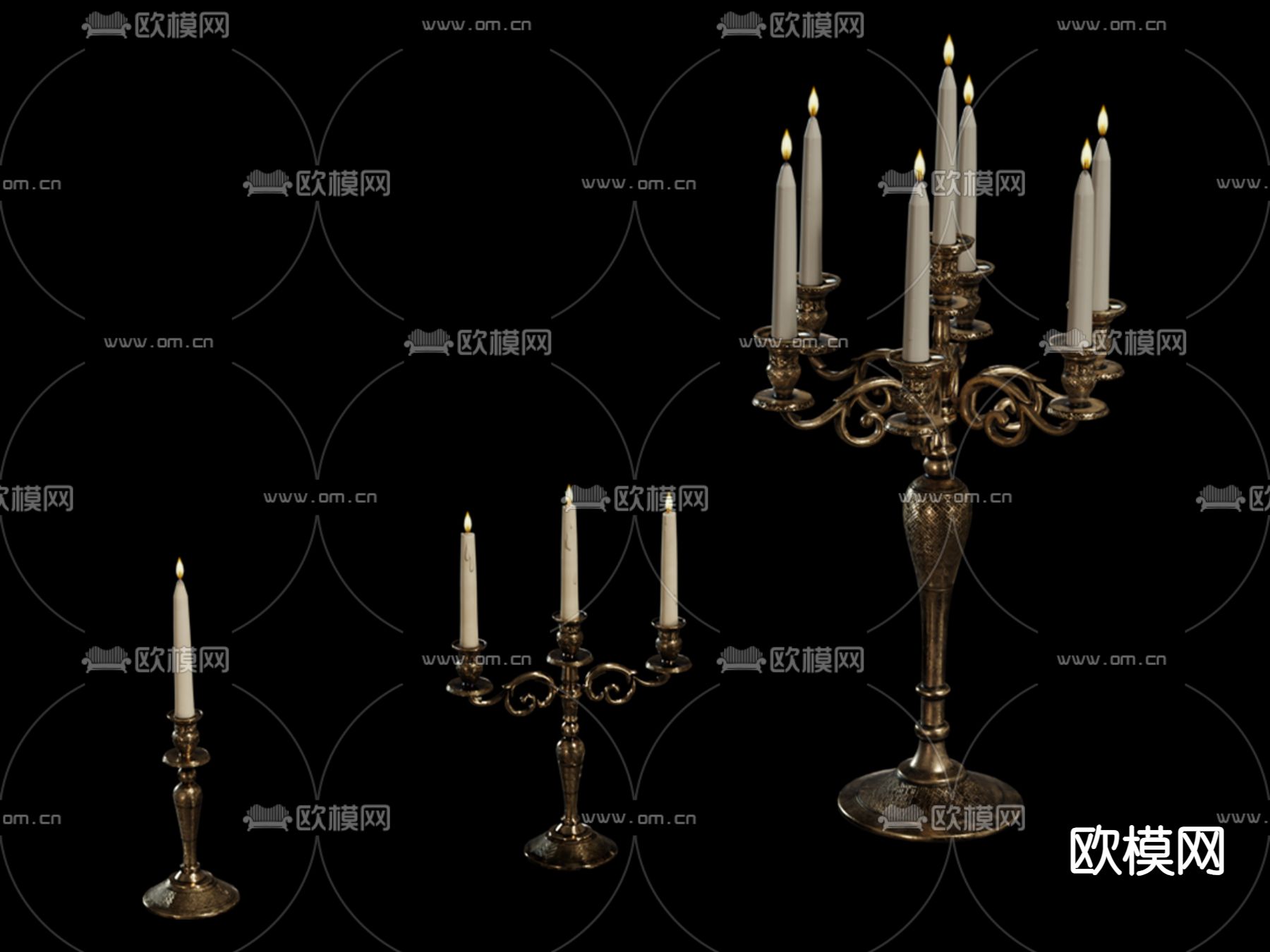 欧式蜡烛烛台 巴洛克烛台su模型下载（渲染图1）