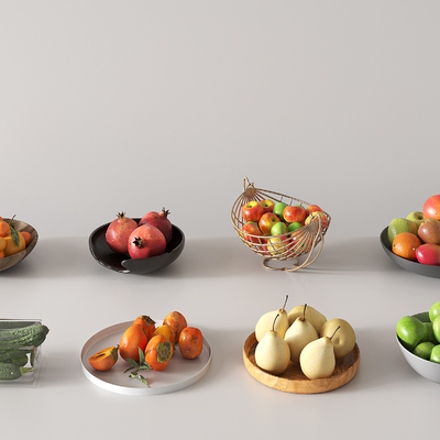  水果托盘 香蕉 苹果 梨 柿子su模型 