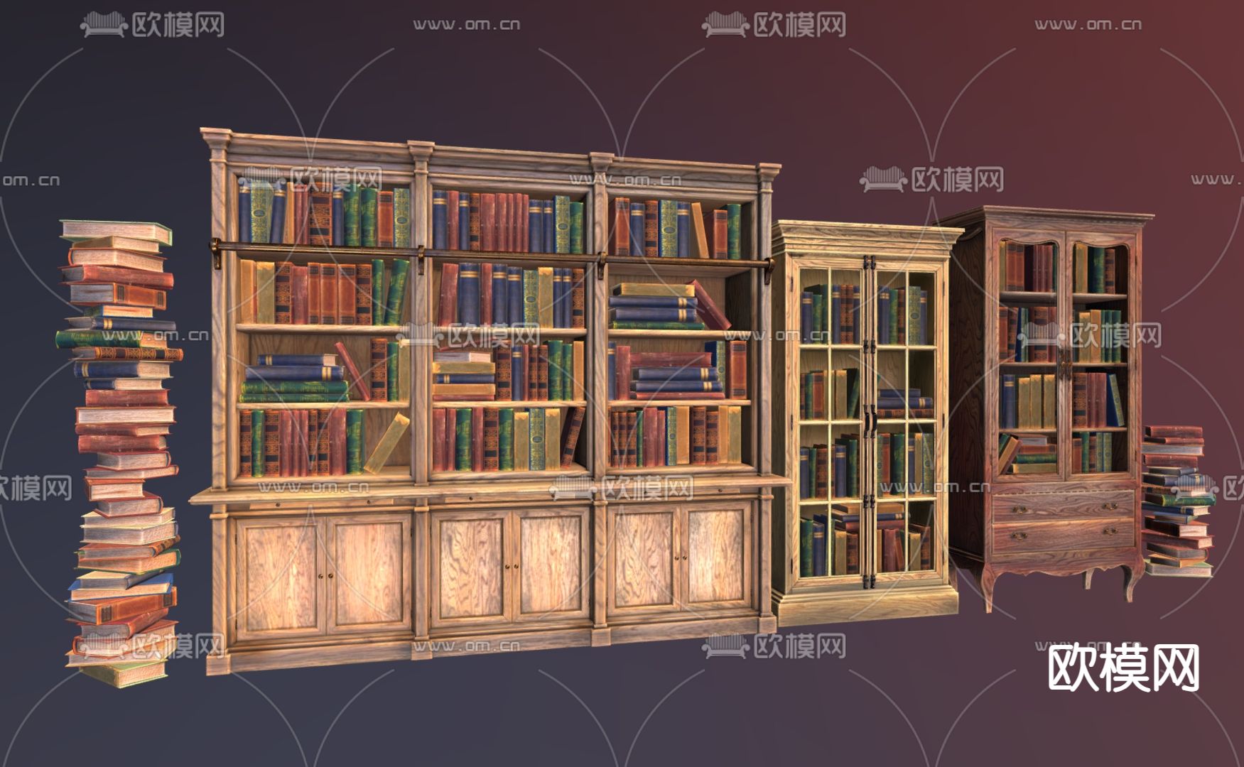 复古书柜 复古家具 古籍 古书su模型下载（渲染图2）