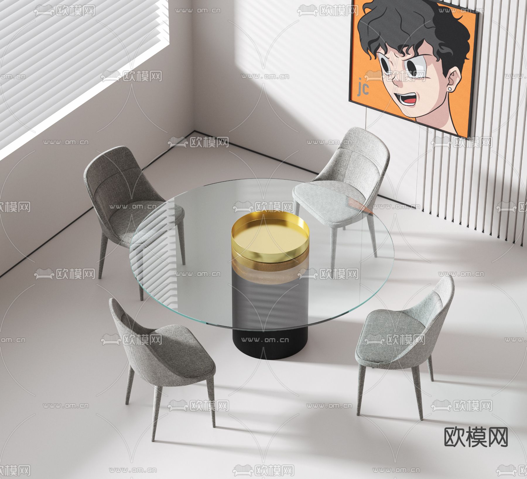 圆形餐桌椅3d模型下载