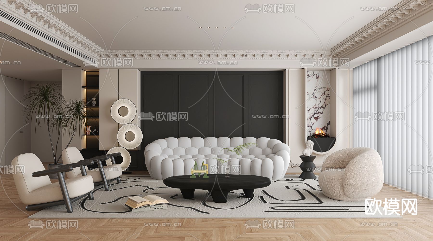 法式客厅3d模型下载