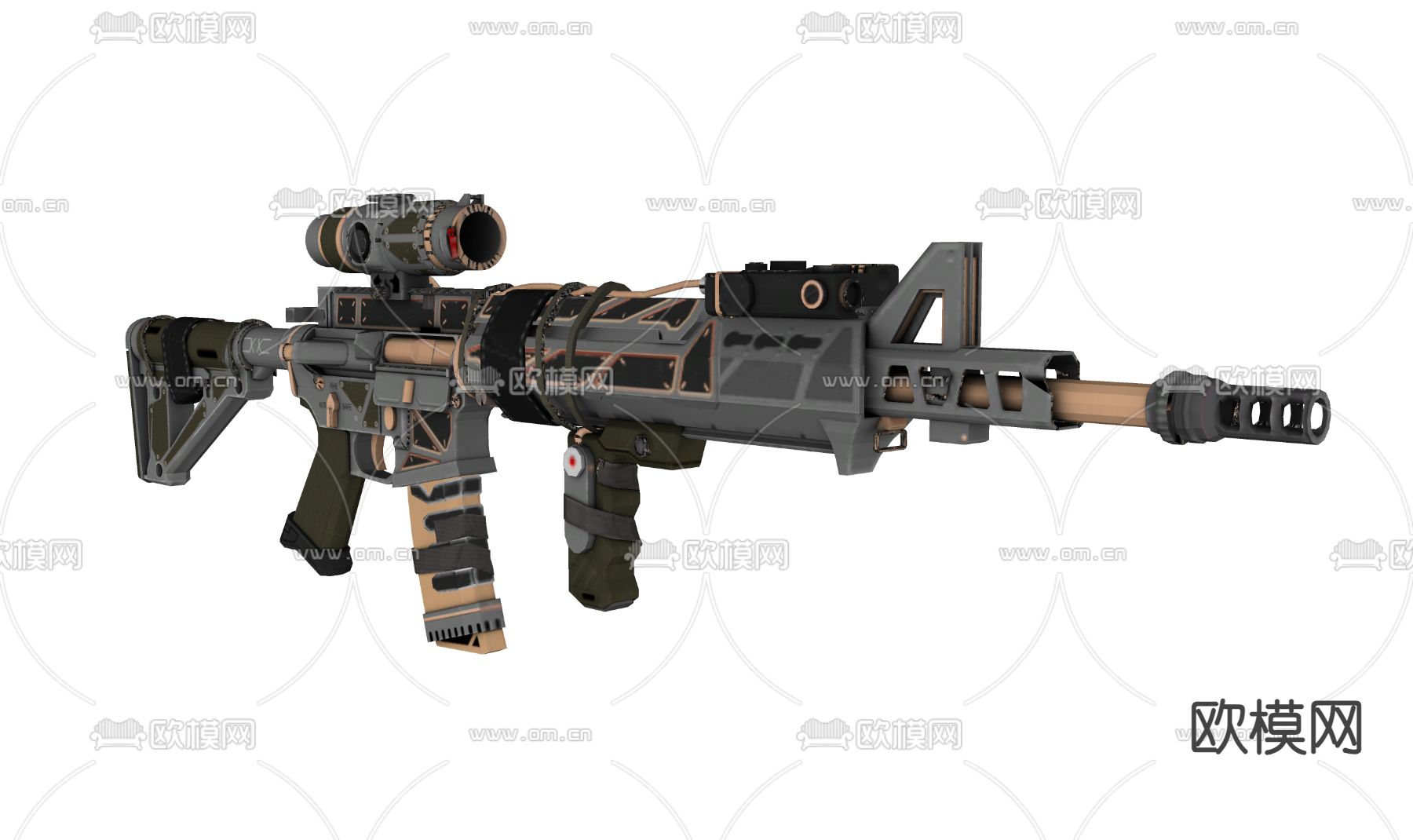 科技感武器 步枪枪械 游戏武器 游戏装备su模型下载（渲染图1）
