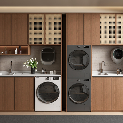 中古风洗衣机柜su模型