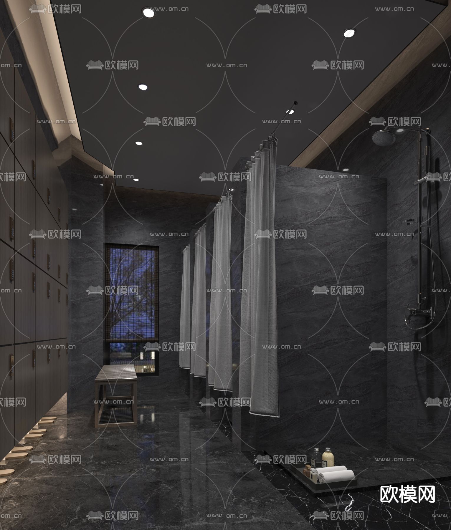 新中式洗浴中心 淋浴间3d模型下载