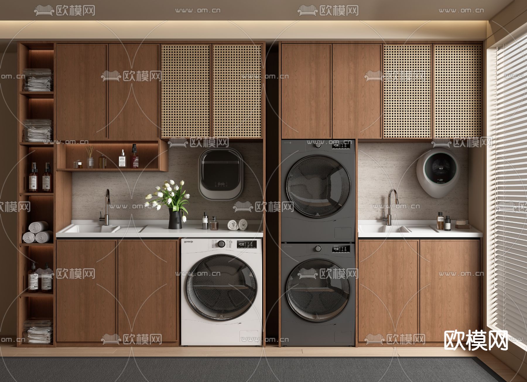 中古风洗衣机柜su模型