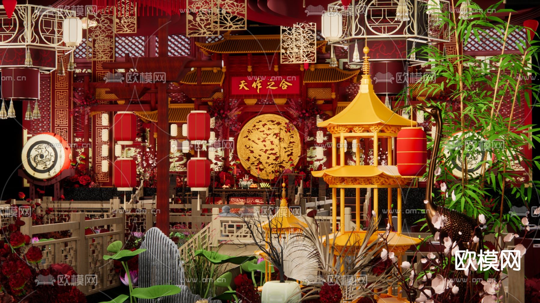 中式婚礼su模型下载（渲染图4）