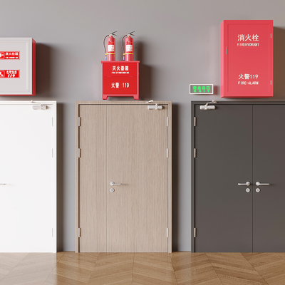  消防门 消火栓箱 灭火器箱su模型 