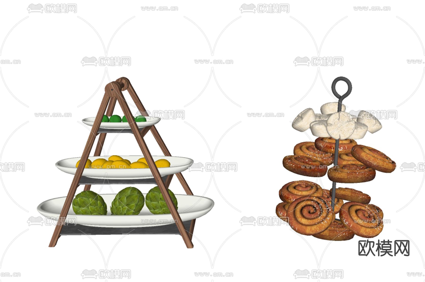 餐具 食物 水果 面包su模型下载（渲染图1）
