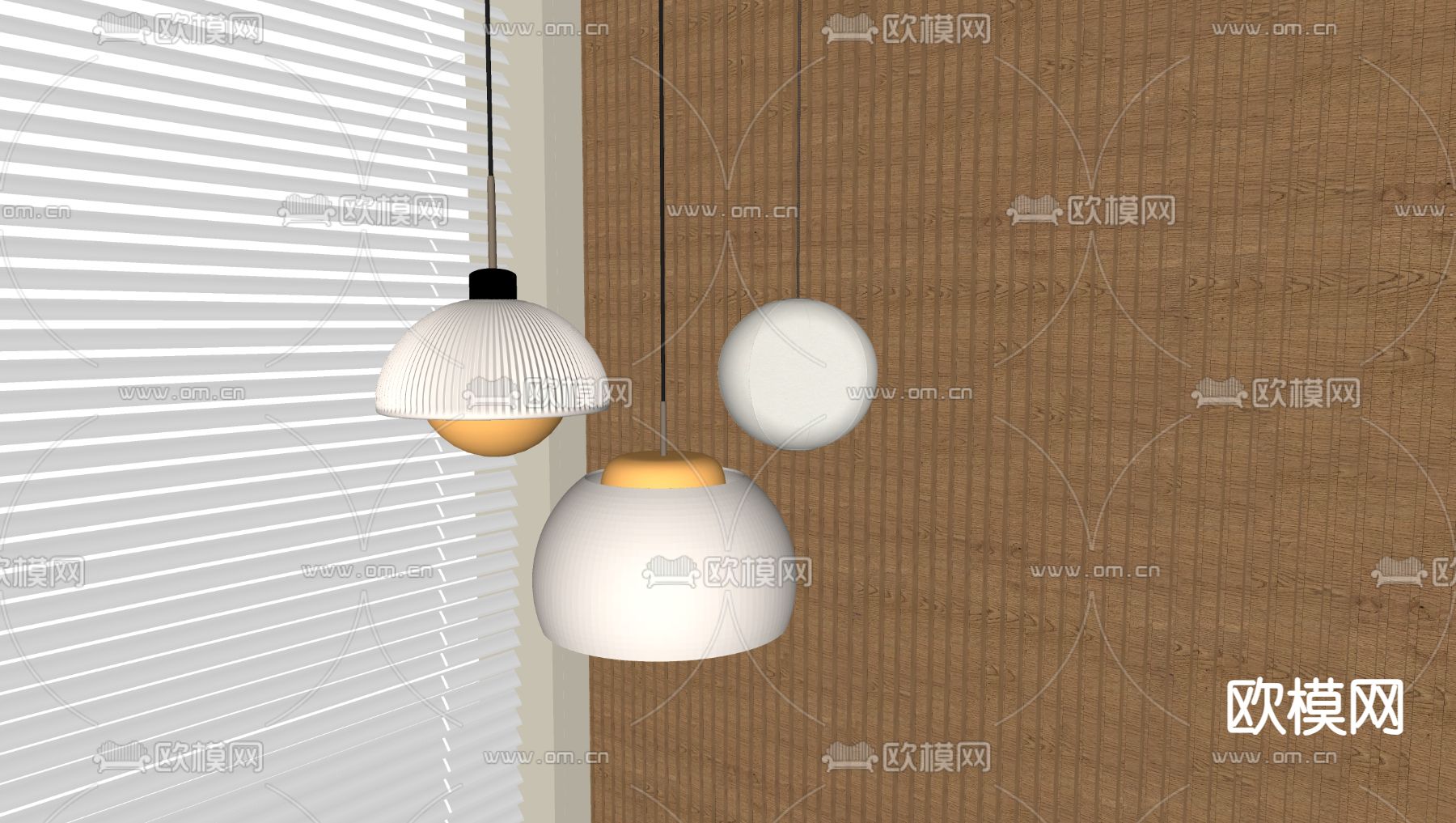 奶油风半圆形吊灯su模型下载（渲染图1）