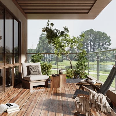  侘寂休闲阳台su模型 