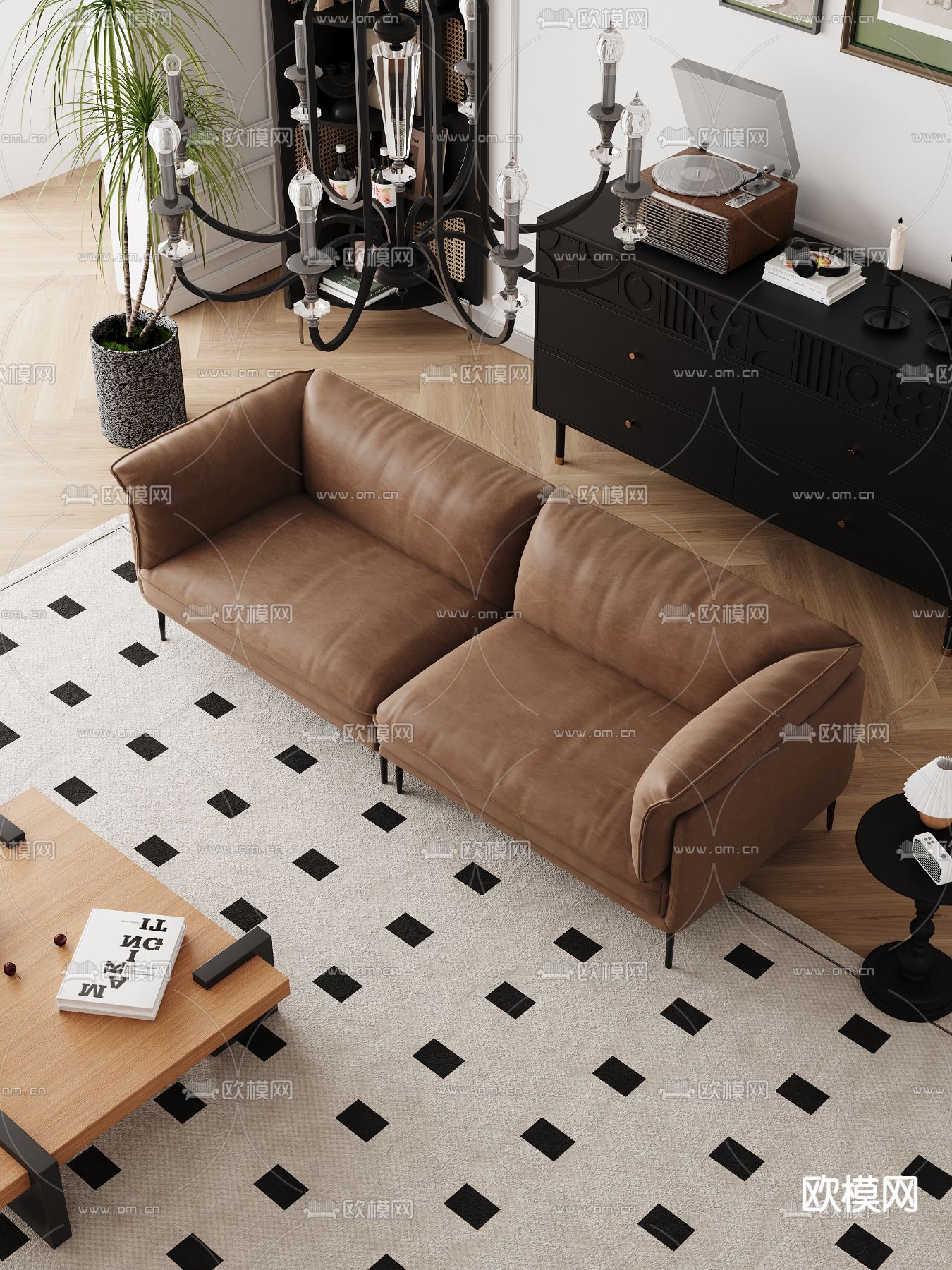 中古风组合沙发3d模型下载（渲染图4）