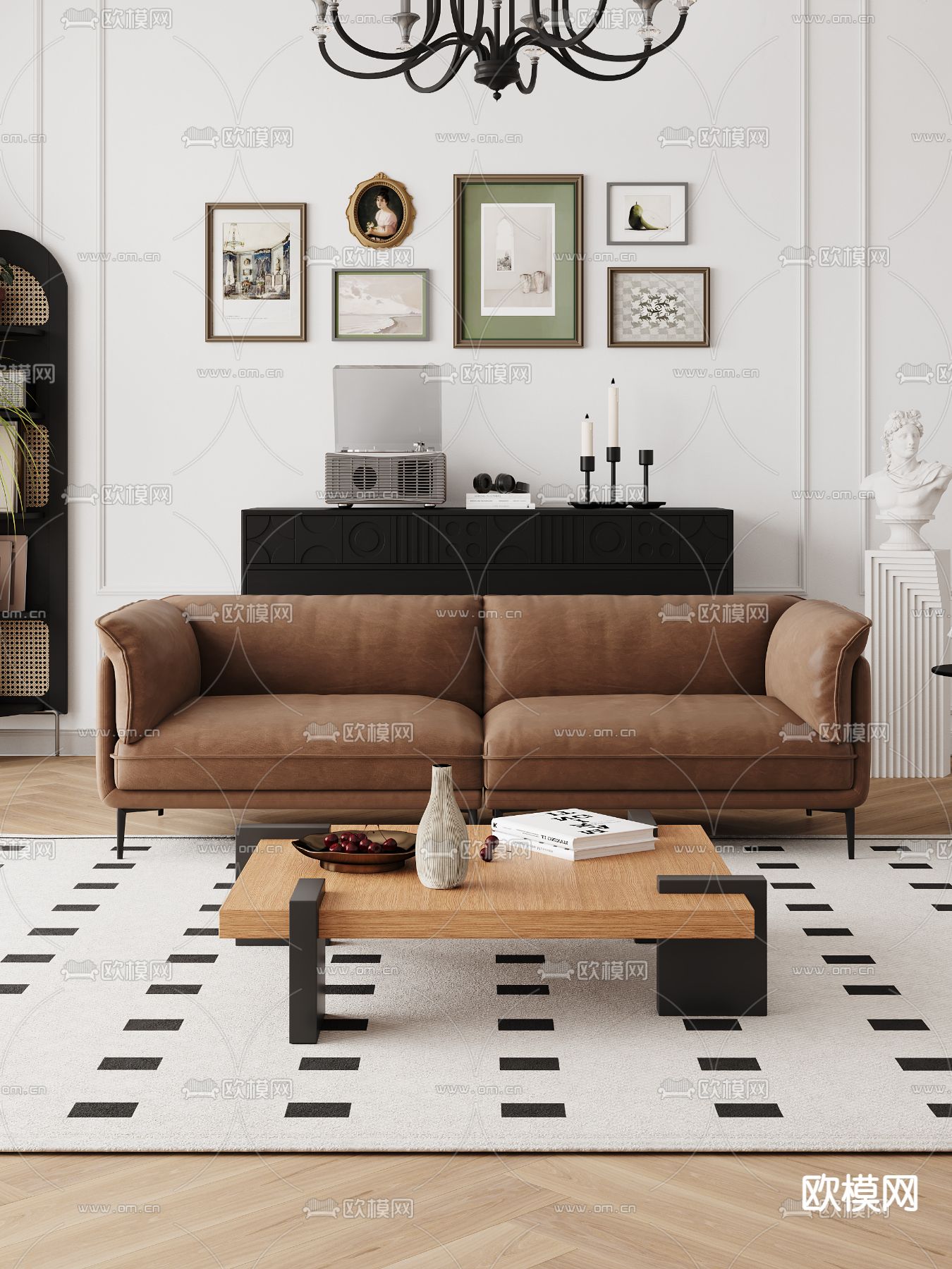 中古风组合沙发3d模型下载（渲染图3）