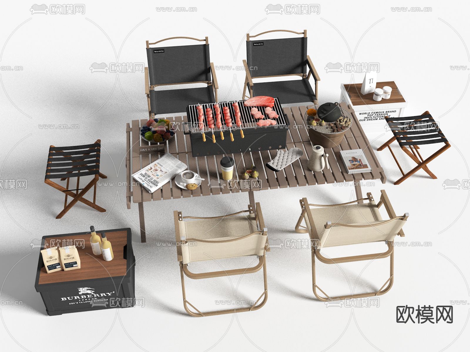 户外烧烤设备 休闲桌椅3d模型下载