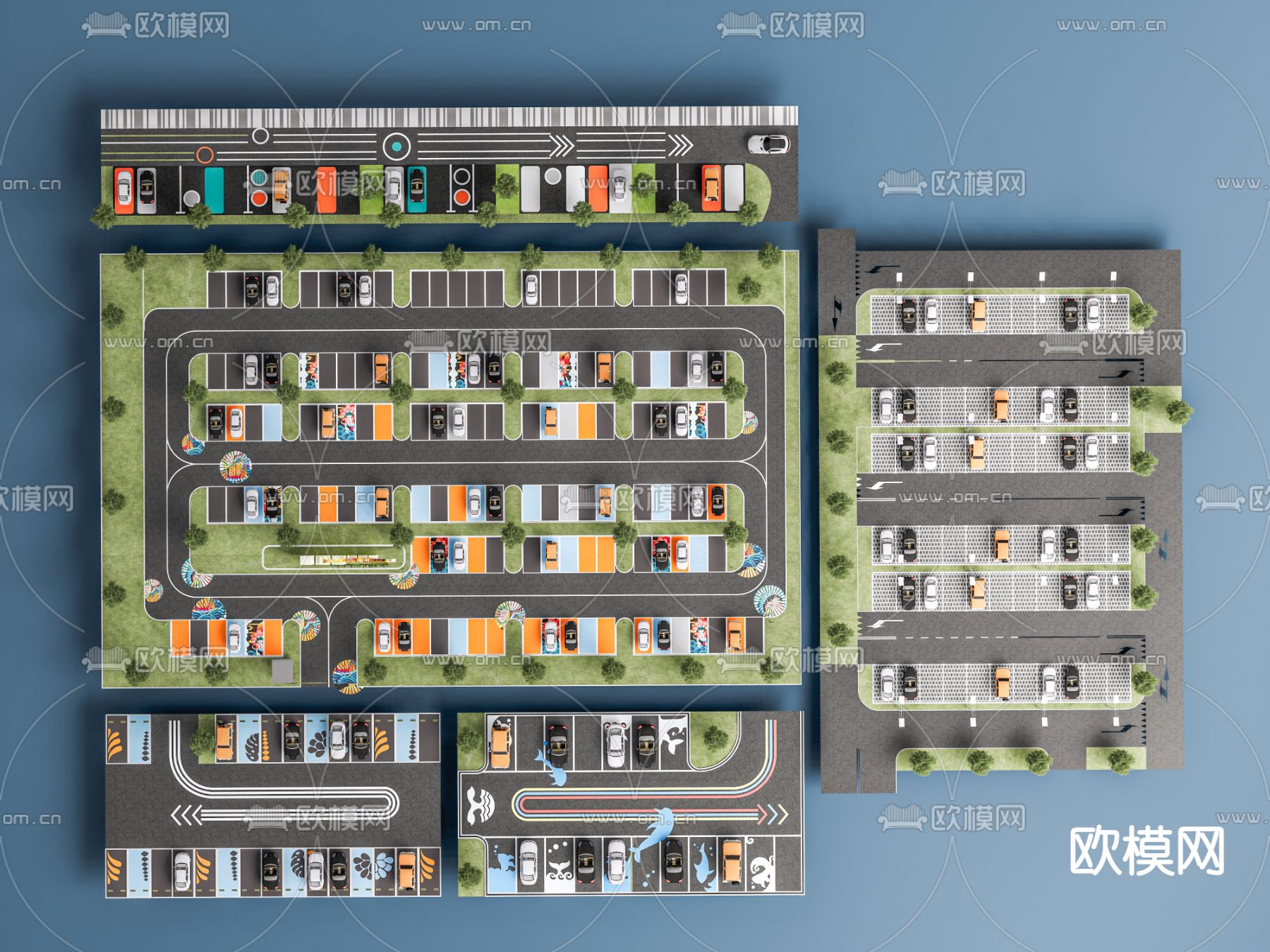 户外停车场su模型下载（渲染图2）
