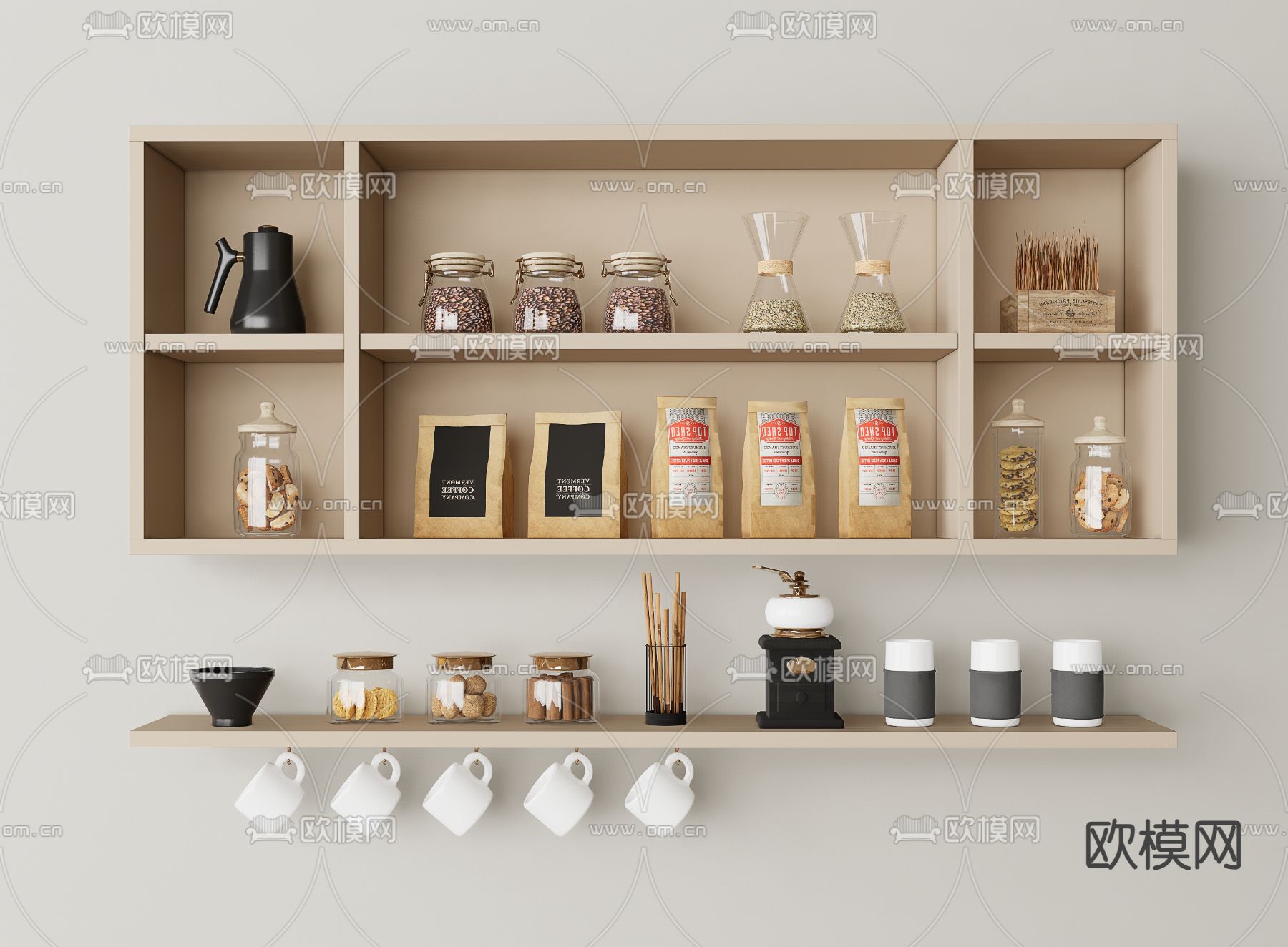 咖啡豆 墙面置物架su模型下载（渲染图2）