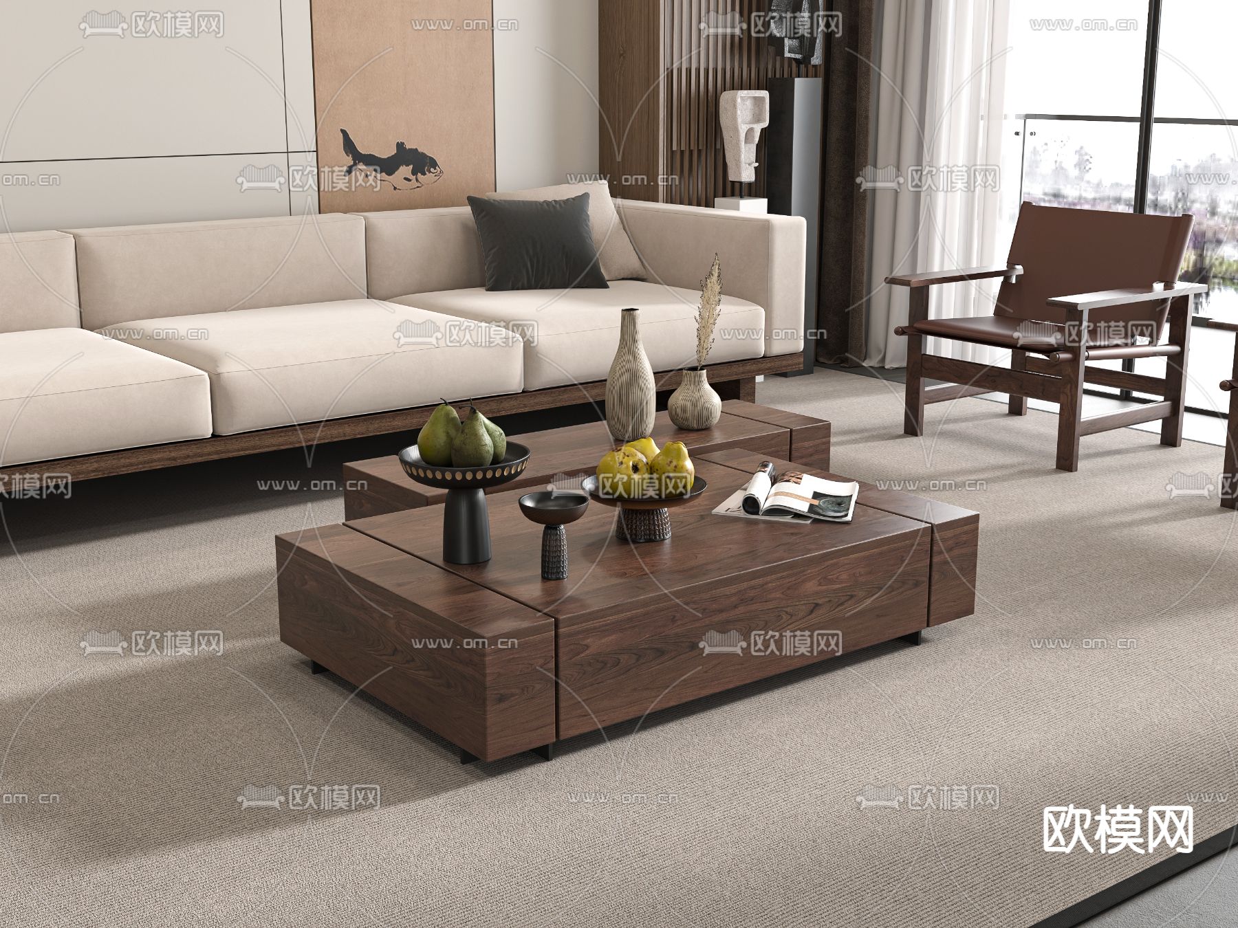 侘寂茶几su模型下载（渲染图2）