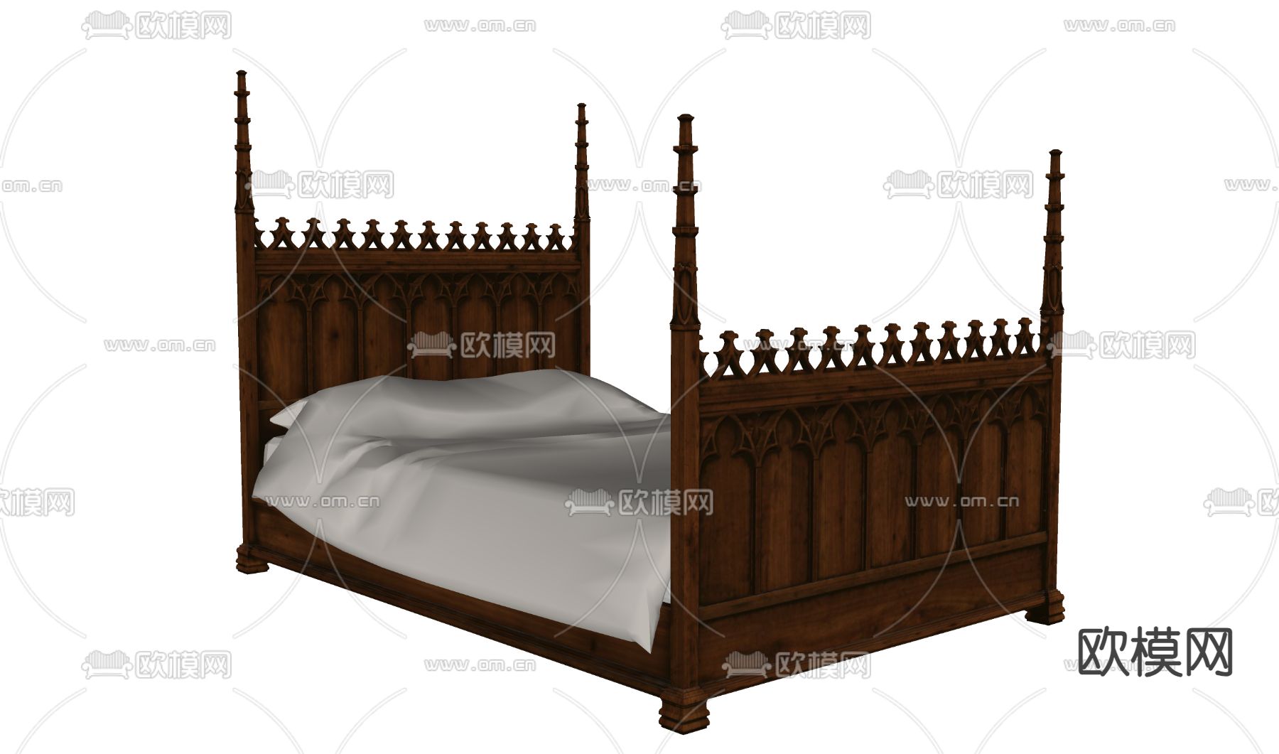 欧式双人床su模型下载（渲染图1）