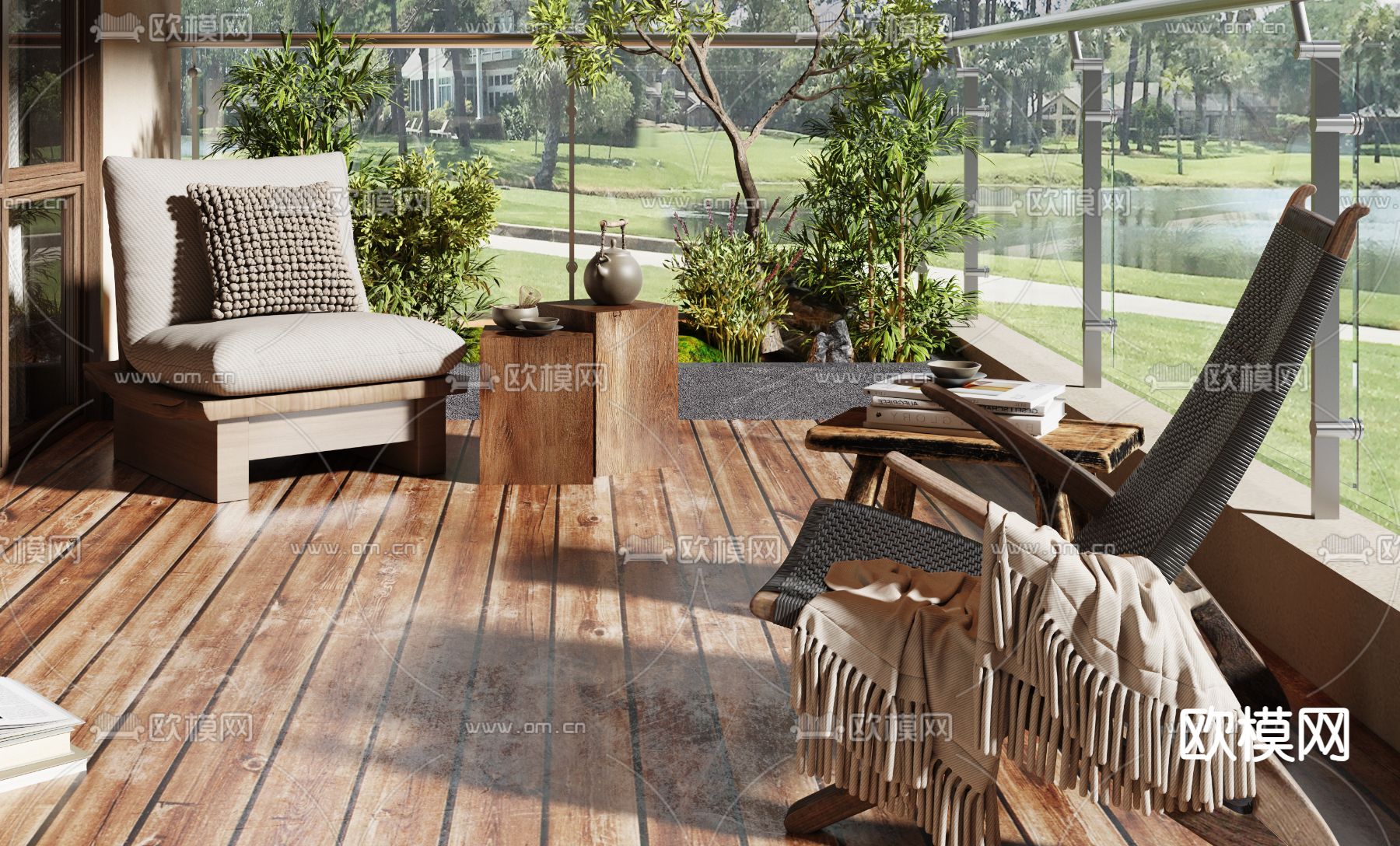 侘寂休闲阳台su模型下载（渲染图2）