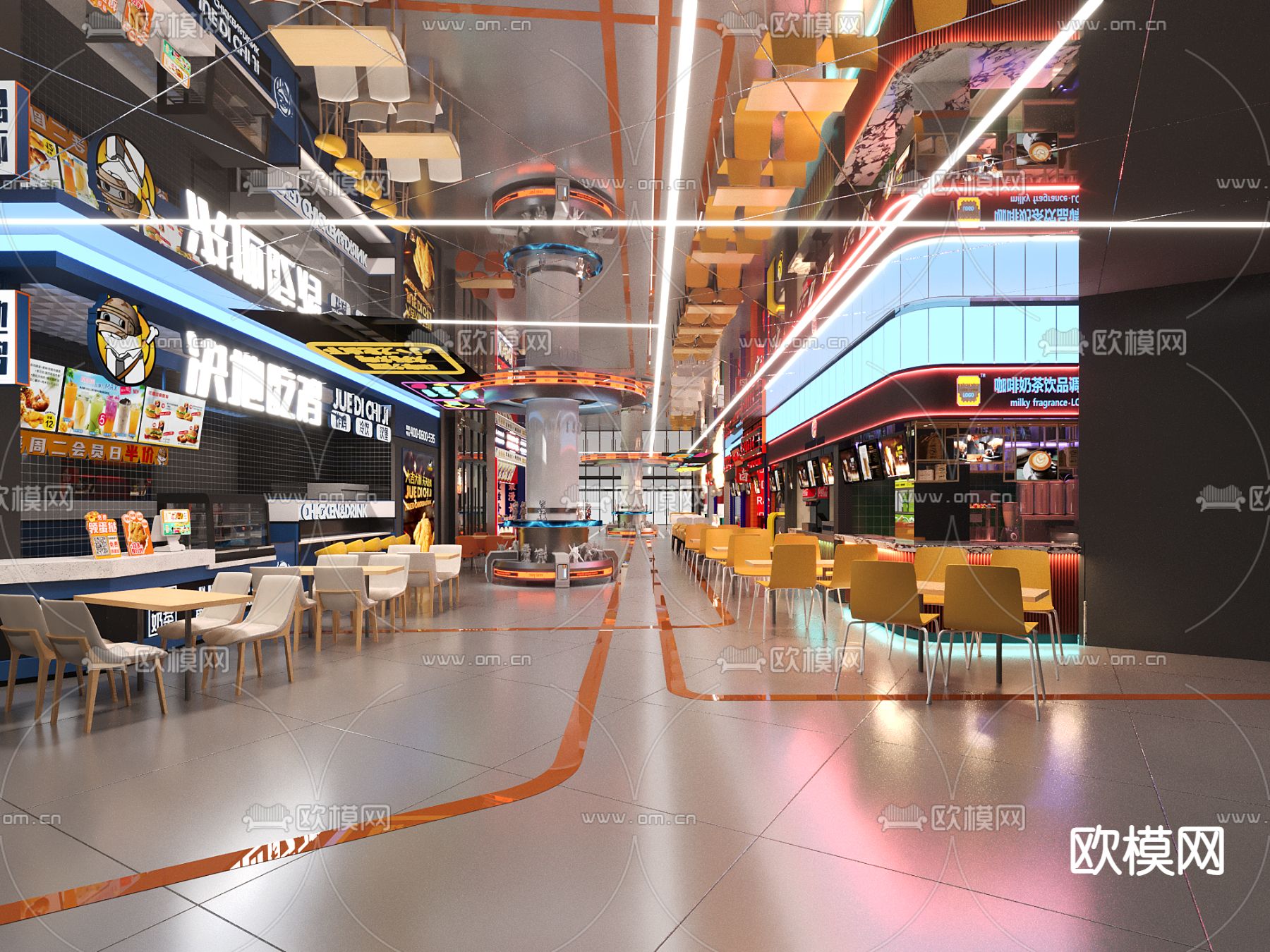 商场美食街 地下商业街3d模型下载