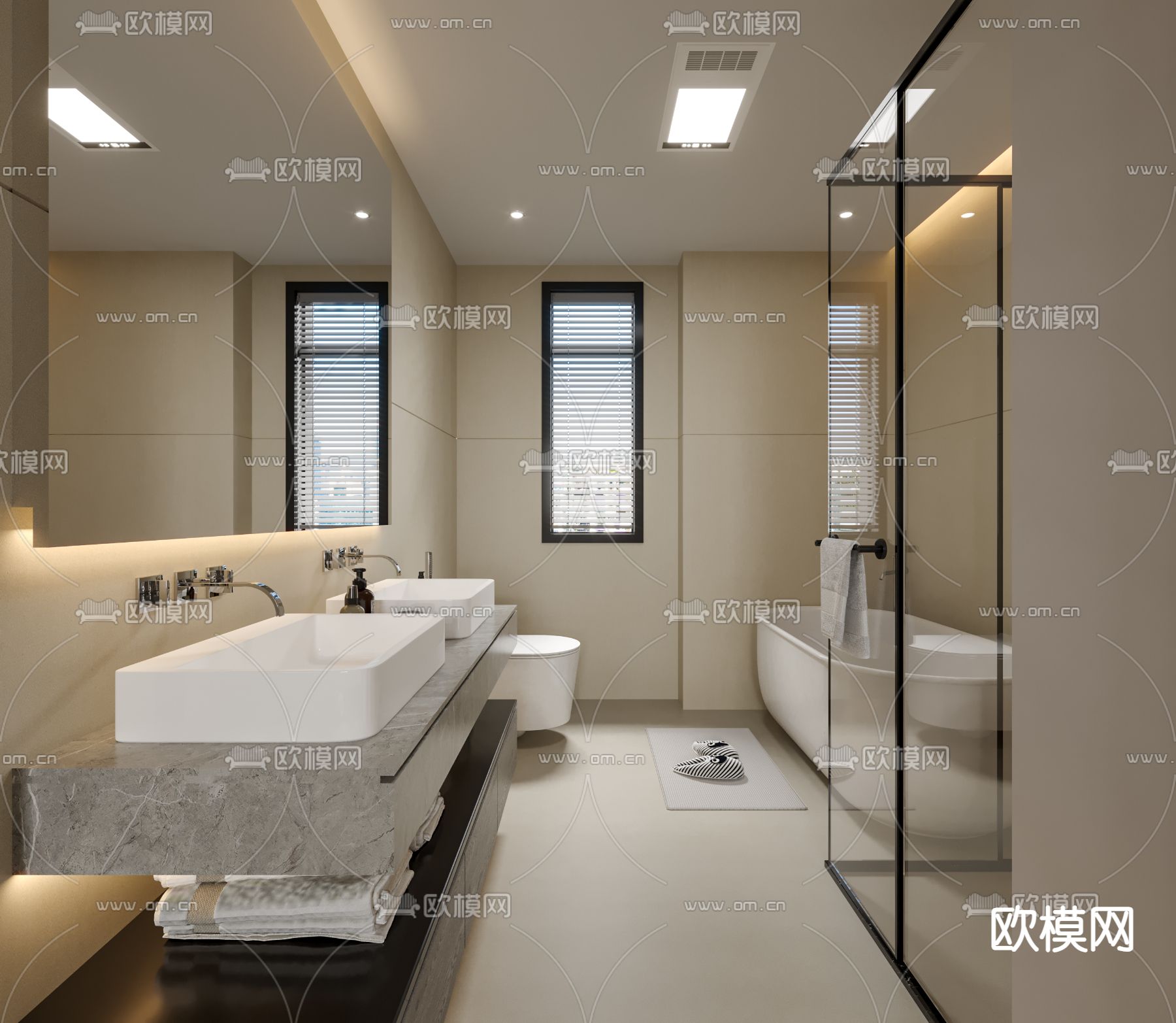 奶油风卫生间 浴室 洗手间3d模型下载