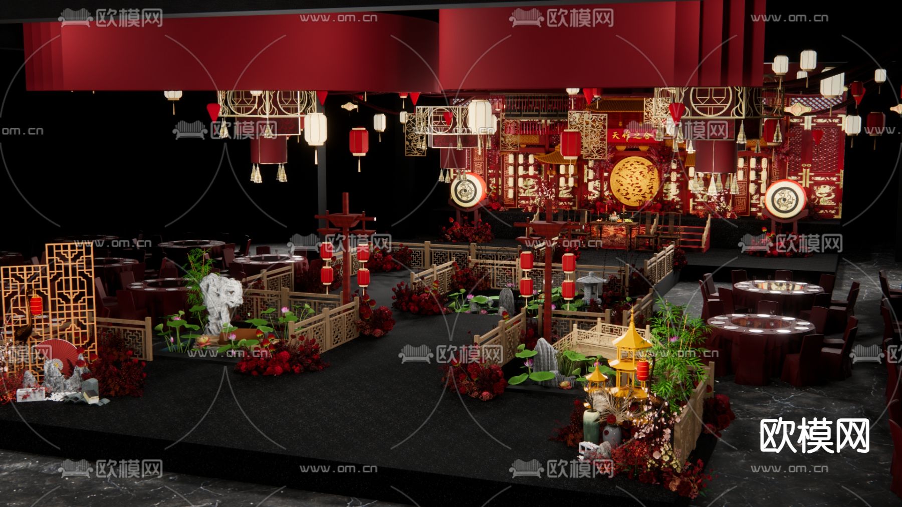 中式婚礼su模型下载（渲染图2）