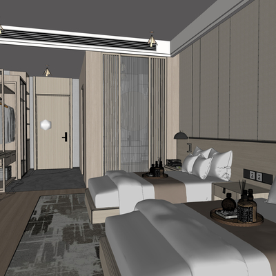  现代酒店 客房su模型 