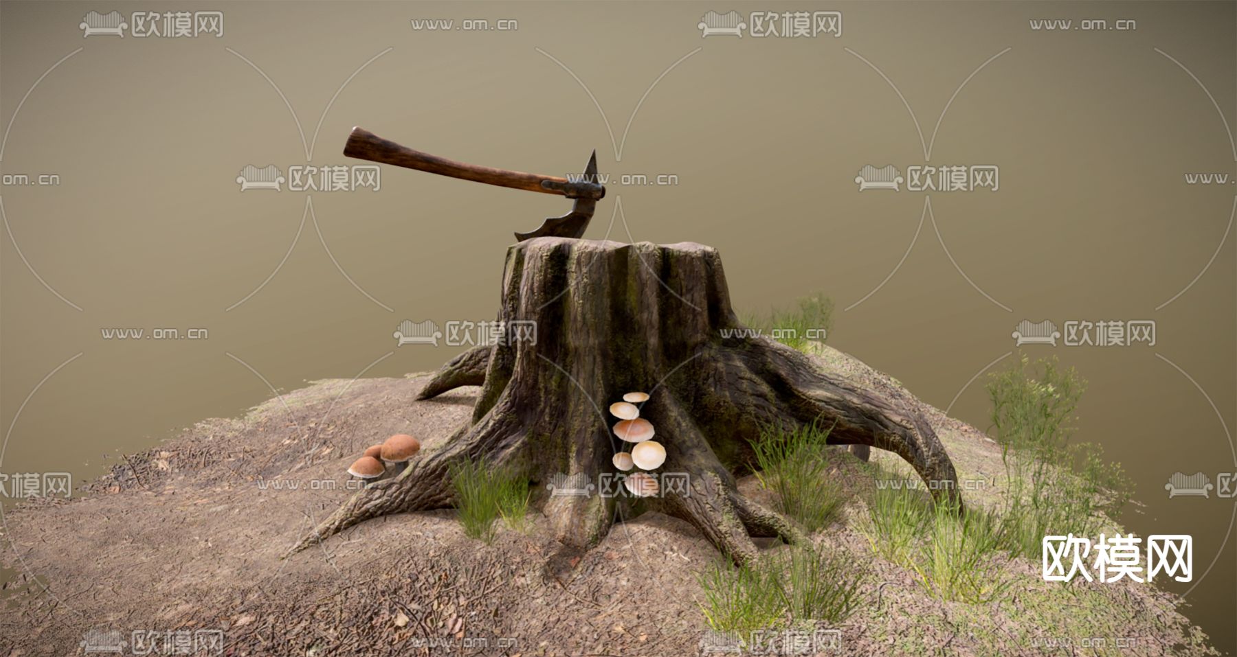 树桩 树根 旧木头 枯木头3d模型下载（渲染图2）