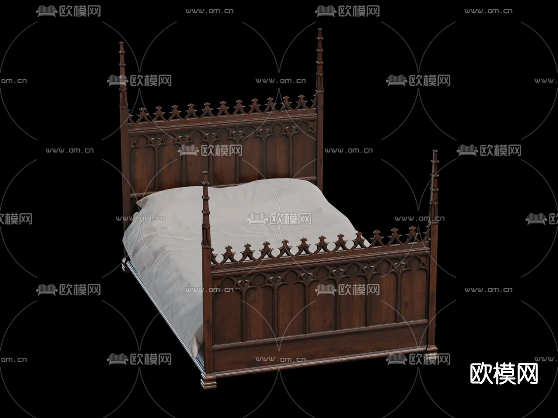 欧式双人床su模型下载（渲染图2）