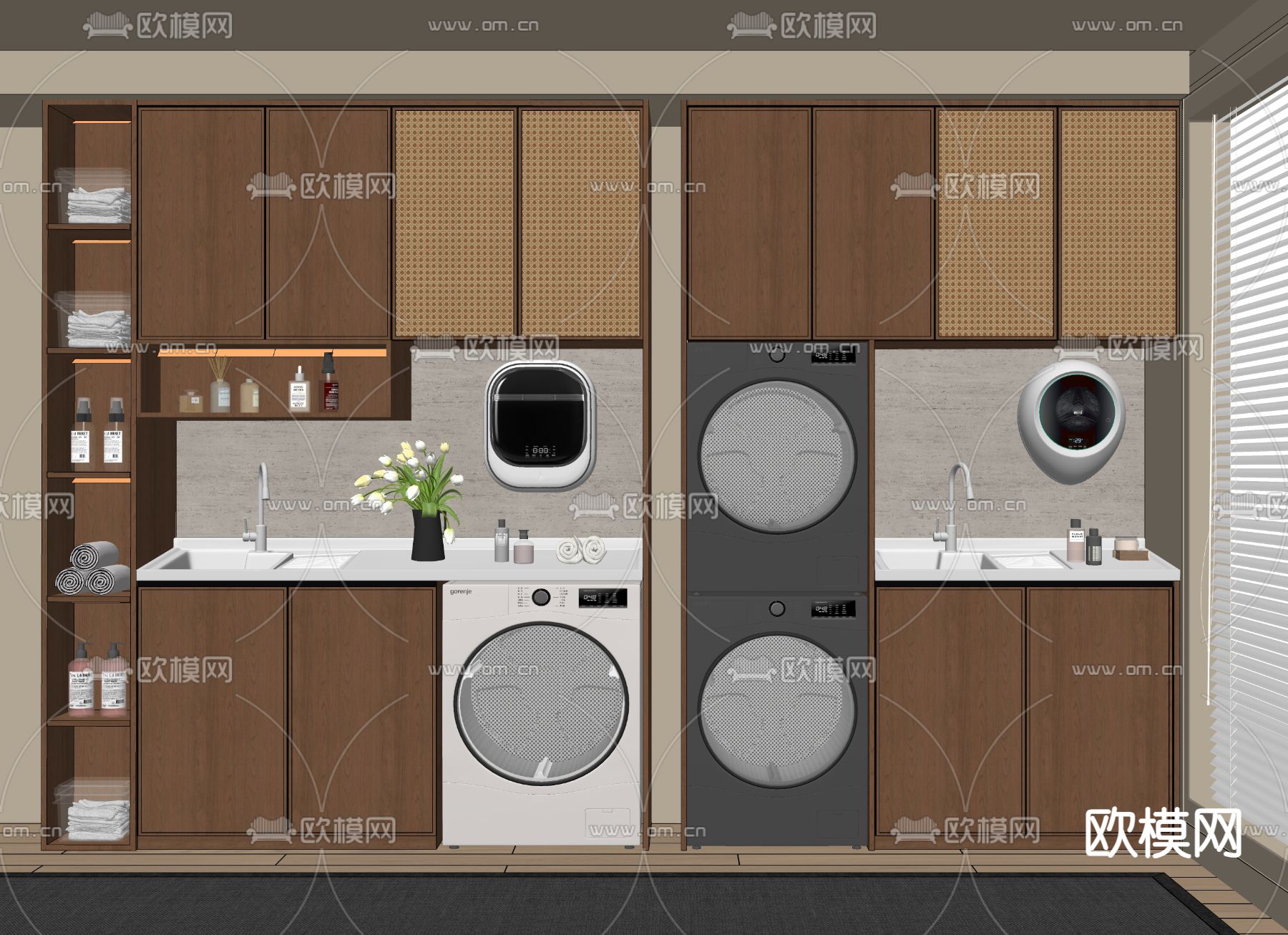 中古风洗衣机柜su模型