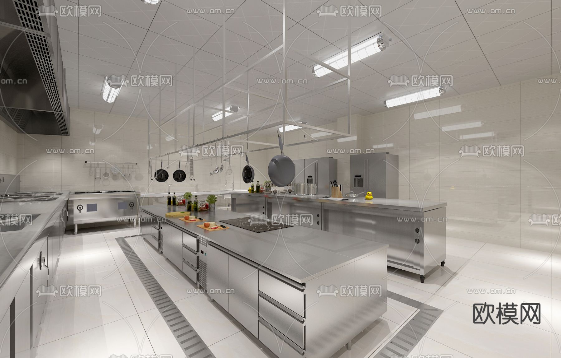 酒店后厨 不锈钢厨具 厨房设备3d模型下载