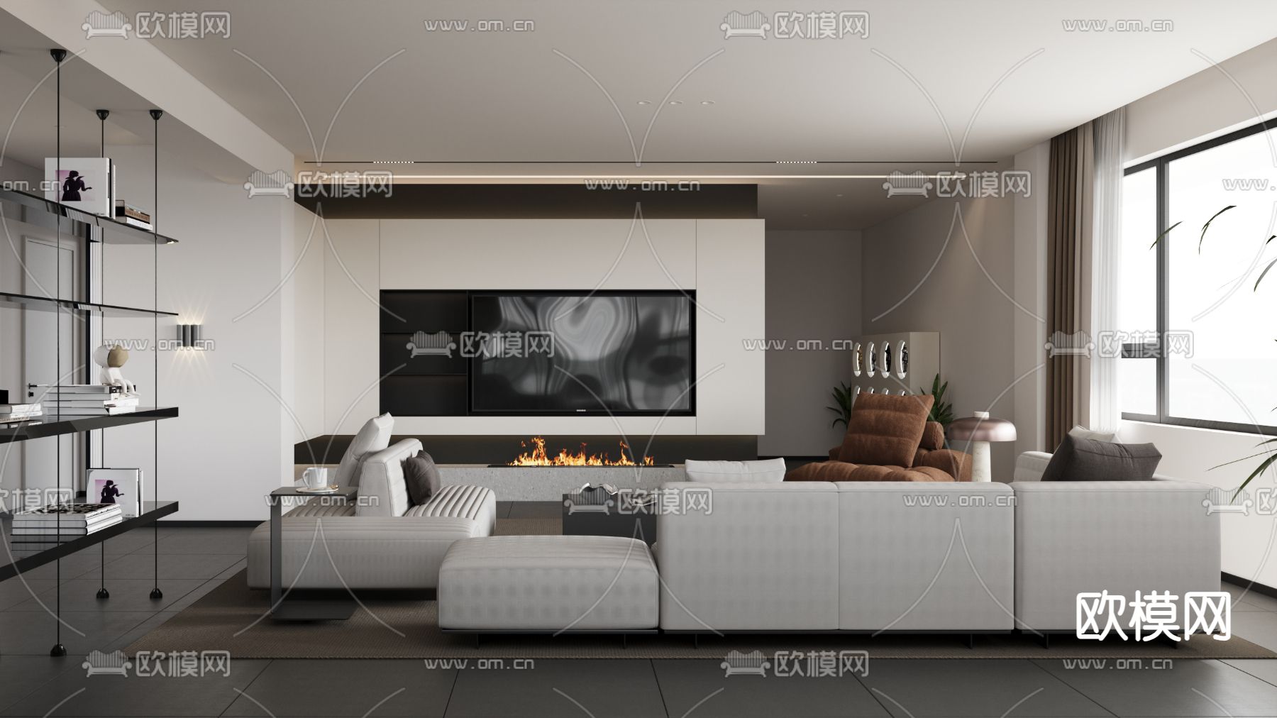 黑白灰客餐厅3d模型下载（渲染图1）