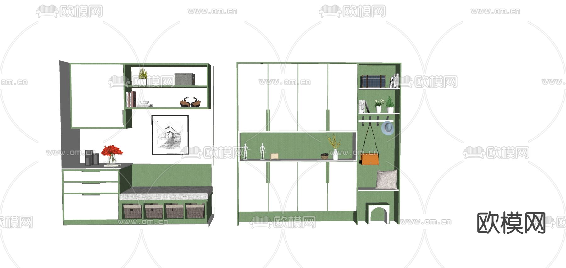 北欧玄关柜 储物柜su模型下载（渲染图1）