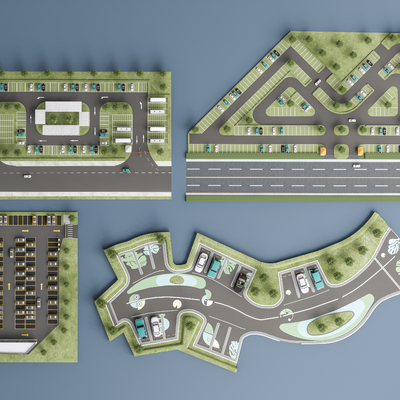  户外停车场su模型 