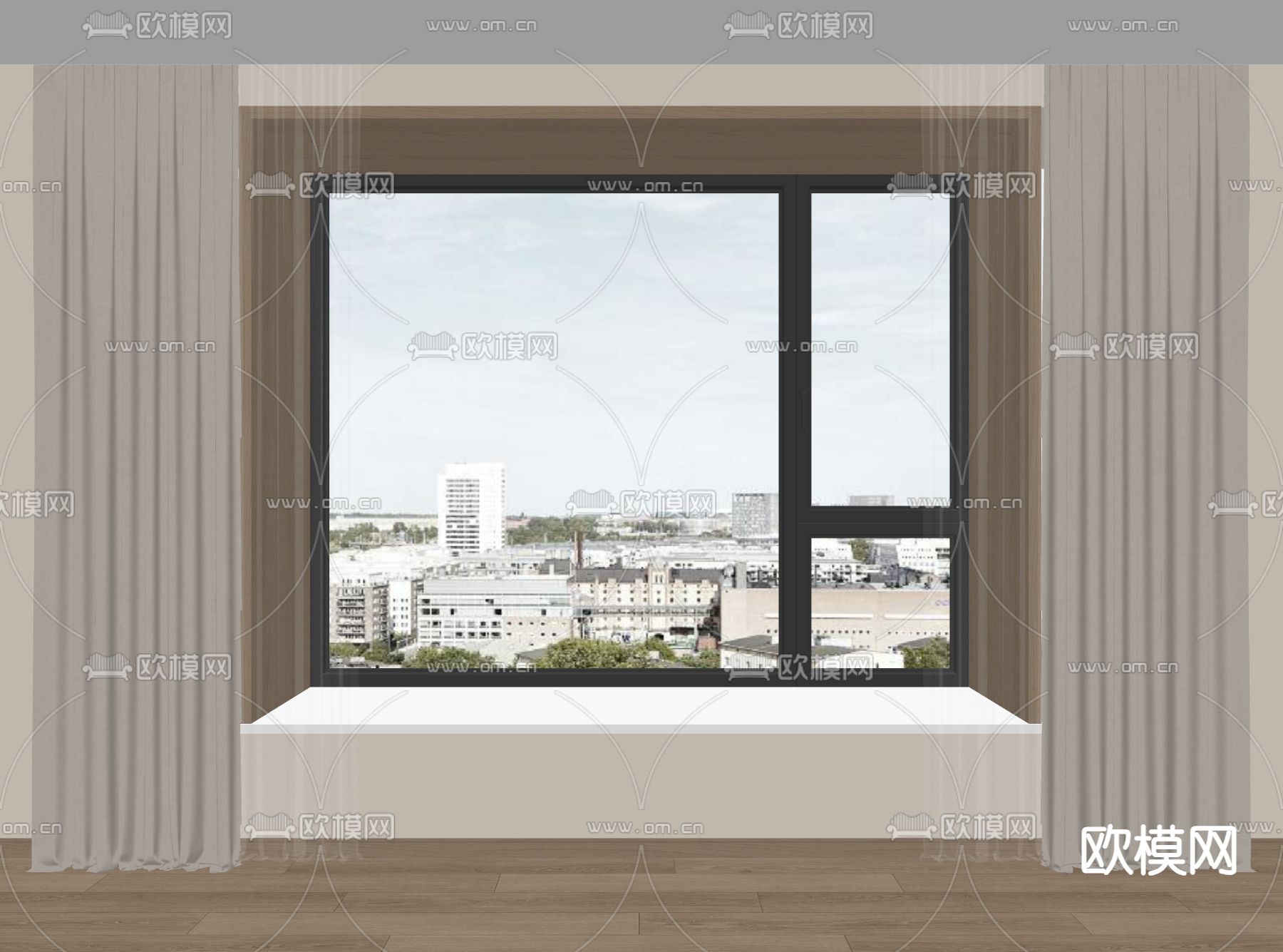 奶油风窗帘 窗纱su模型下载（渲染图1）