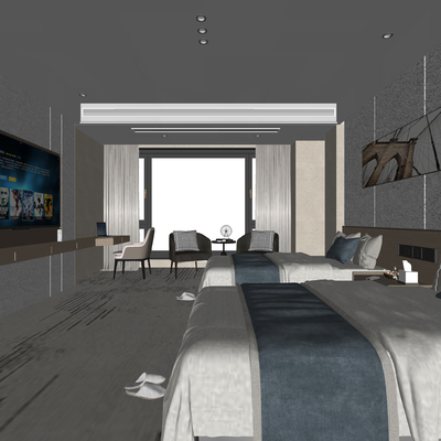  现代酒店 客房su模型 