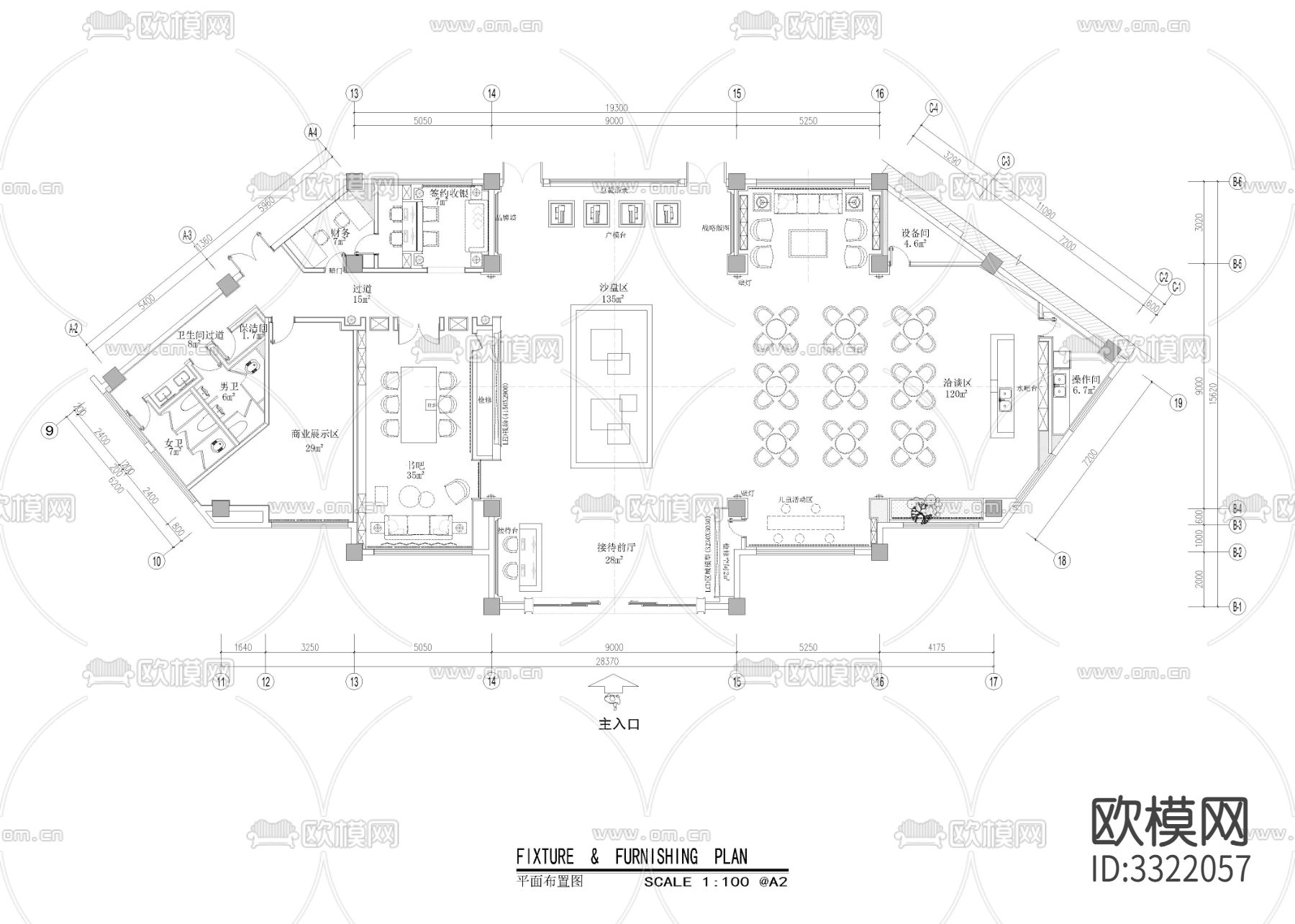 450㎡售楼处cad平面图下载（渲染图1）