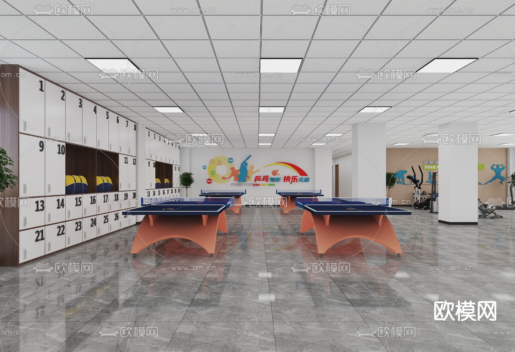 活动室 老年活动中心3d模型下载（渲染图1）