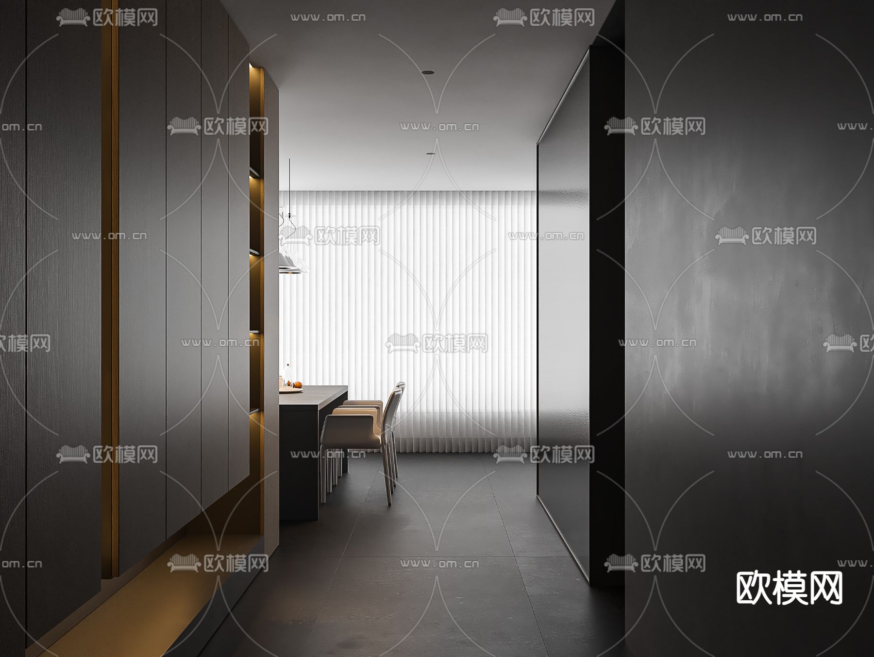 暗黑风入户玄关 过道su模型下载（渲染图2）